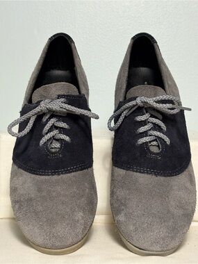 Women’s Armadillo Two-Tone Gray&Navy Suede Oxford Flats-Stylish Casual Loafers